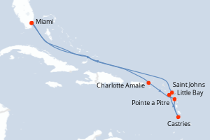 carte itinéraire croisière Caraïbes Bahamas 10 jours au départ du port de Miami