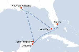 carte itinéraire croisière Caraïbes Bahamas 10 jours au départ du port de Miami