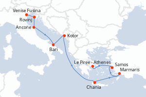 carte itinéraire croisière Méditerranée 9 jours au départ du port de Venise Fusina