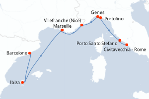 carte itinéraire croisière Méditerranée 7 jours au départ du port de Barcelone