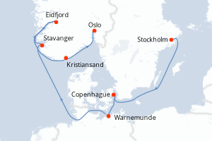 carte itinéraire croisière Fjörds norvégiens 8 jours au départ du port de Stockholm