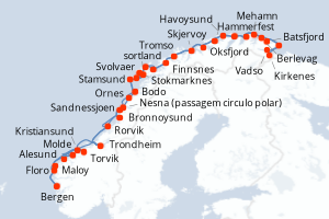 carte itinéraire croisière Fjörds norvégiens 11 jours au départ du port de Bergen