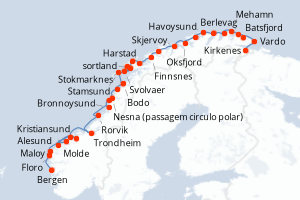carte itinéraire croisière Fjörds norvégiens 5 jours au départ du port de Kirkenes