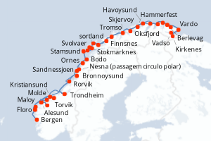 carte itinéraire croisière Fjörds norvégiens 11 jours au départ du port de Bergen