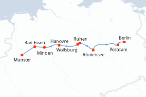 Carte de l'itinéraire de croisière Postdam-Munster d'une durée de 7 jours