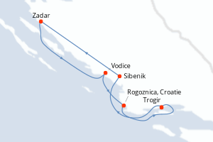 carte itinéraire croisière Méditerranée 7 jours au départ du port de Trogir