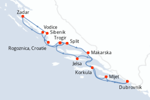 Carte de l'itinéraire de croisière Trogir-Trogir d'une durée de 14 jours
