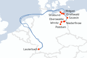 Carte itinéraire croisière France, Allemagne - 7 jours au départ de Stralsund - Europe du Nord