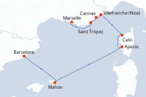carte itinéraire croisière Méditerranée 8 jours au départ du port de Marseille
