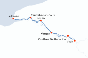 carte itinéraire croisière Seine 7 jours au départ du port de Paris