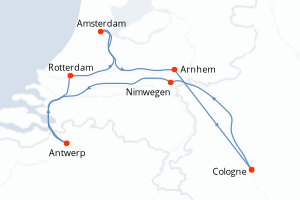carte itinéraire croisière Rhin Main Moselle 8 jours au départ du port de Cologne