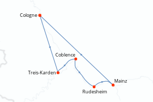 Carte itinéraire croisière Allemagne - 4 jours au départ de Cologne - Rhin Main Moselle