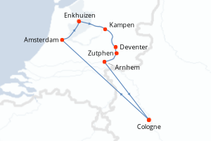 Carte itinéraire croisière Allemagne, Pays-Bas - 7 jours au départ de Cologne - Rhin Main Moselle