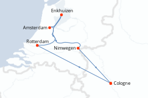 Carte de l'itinéraire de croisière Cologne-Cologne d'une durée de 5 jours