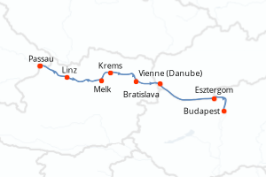 Carte itinéraire croisière Allemagne, Autriche, Hongrie, Slovaquie - 8 jours au départ de Passau - Danube
