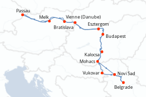 carte itinéraire croisière Danube 13 jours au départ du port de Passau