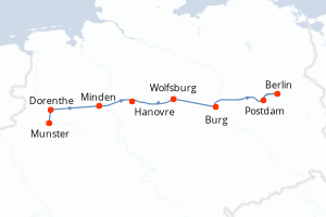 Carte de l'itinéraire de croisière Munster-Postdam d'une durée de 7 jours