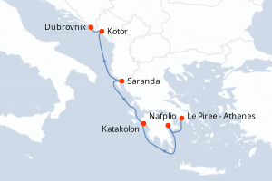 carte itinéraire croisière Adriatique 7 jours au départ du port de Le Piree - Athenes