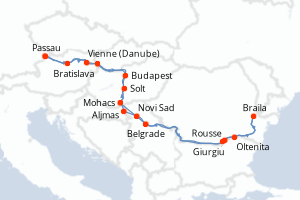 carte itinéraire croisière Danube 14 jours au départ du port de Passau