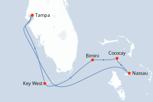 carte itinéraire croisière Caraïbes Mexique 7 jours au départ du port de Tampa