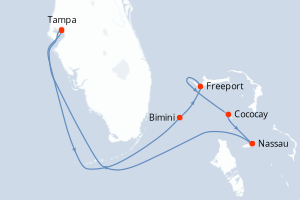 carte itinéraire croisière Caraïbes Mexique 7 jours au départ du port de Tampa