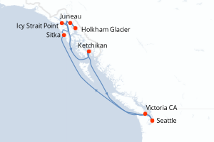 Carte de l'itinéraire de croisière Seattle-Seattle d'une durée de 7 jours