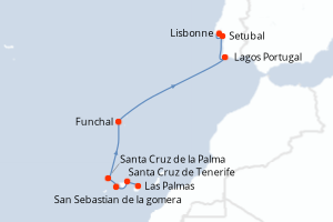 carte itinéraire croisière Atlantique 10 jours au départ du port de Las Palmas