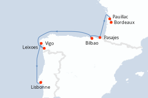 carte itinéraire croisière Atlantique 7 jours au départ du port de Bordeaux