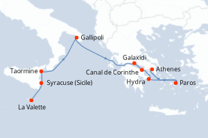 carte itinéraire croisière Sicile 7 jours au départ du port de La Valette