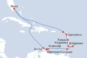 carte itinéraire croisière Caraïbes Bahamas 14 jours au départ du port de Miami