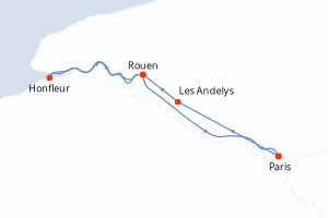 carte itinéraire croisière Seine 4 jours au départ du port de Paris