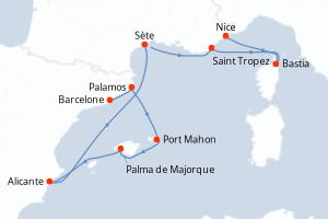carte itinéraire croisière Méditerranée 10 jours au départ du port de Barcelone