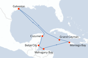 carte itinéraire croisière Caraïbes Mexique 10 jours au départ du port de Galveston