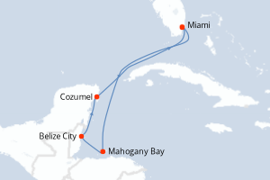 Carte de l'itinéraire de croisière Miami-Miami d'une durée de 7 jours