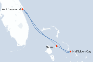 carte itinéraire croisière Caraïbes Bahamas 4 jours au départ du port de Port Canaveral