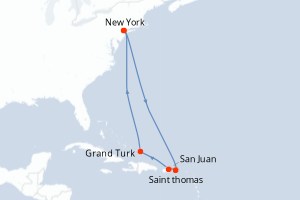 carte itinéraire croisière Caraïbes Bahamas 9 jours au départ du port de New York