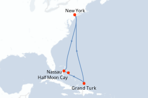 Carte de l'itinéraire de croisière New York-New York d'une durée de 8 jours