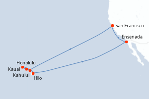 Carte de l'itinéraire de croisière San Francisco-San Francisco d'une durée de 15 jours