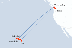 carte itinéraire croisière Hawaii 15 jours au départ du port de Seattle