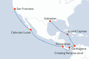carte itinéraire croisière Riviera Mexicaine 16 jours au départ du port de San Francisco