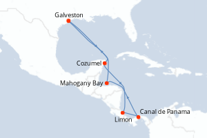 carte itinéraire croisière Caraïbes Mexique 10 jours au départ du port de Galveston