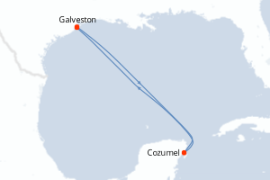 carte itinéraire croisière Caraïbes Mexique 4 jours au départ du port de Galveston