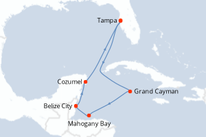 carte itinéraire croisière Caraïbes Mexique 8 jours au départ du port de Tampa