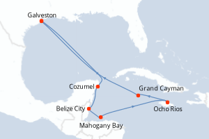 carte itinéraire croisière Caraïbes Mexique 10 jours au départ du port de Galveston