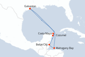 carte itinéraire croisière Caraïbes Mexique 8 jours au départ du port de Galveston
