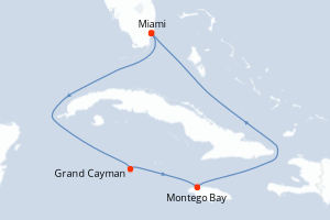 Carte de l'itinéraire de croisière Miami-Miami d'une durée de 5 jours