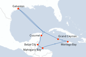 carte itinéraire croisière Caraïbes Mexique 10 jours au départ du port de Galveston