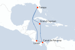 carte itinéraire croisière Caraïbes Mexique 8 jours au départ du port de Tampa