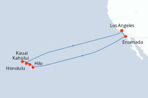 Carte de l'itinéraire de croisière Los Angeles-Los Angeles d'une durée de 14 jours