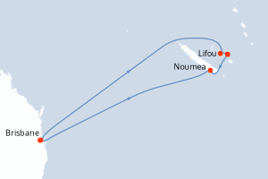 Carte de l'itinéraire de croisière Brisbane-Brisbane d'une durée de 8 jours